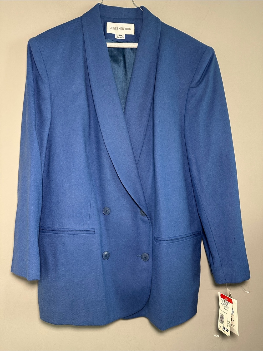 Jones New York New vintage womens Blue Double-Breasted Shawl Lapel Blazer